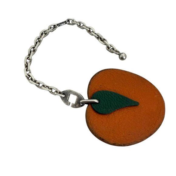 USED HERMES Bag charm leather/Silver925 Orange Accessories Keychain - Picture 1 of 9